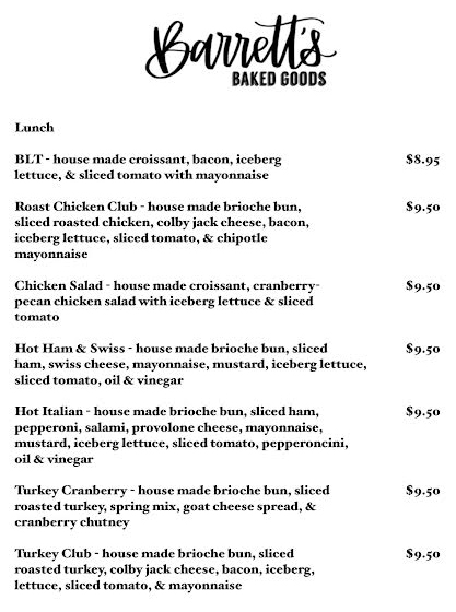 lunch menu